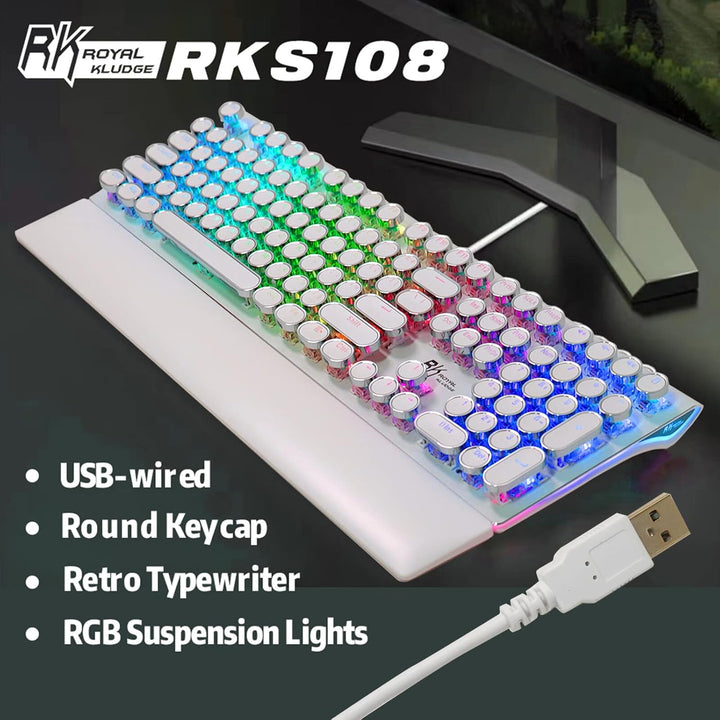 RK ROYAL KLUDGE Teclado mecánico de máquina de escribir S108, tecla...