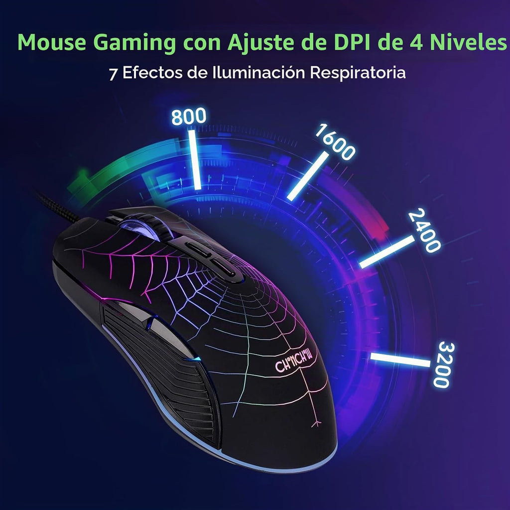 Combo teclado y mouse para gaming, auriculares, mouse pad, 10 efectos RGB Backlit