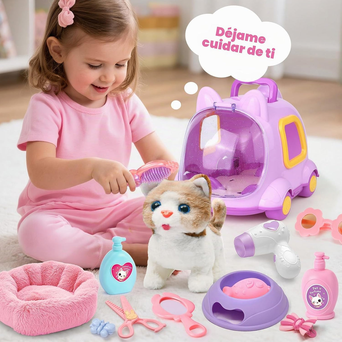 TUZT - Juguete de gato robot para niños y niñas de 3, 4, 5, 6 años, juguete interactivo de peluche con caminar y maullar, juguetes de simulación para niñas, para niñas de 3, 4, 5, 6, 7, 8 años
