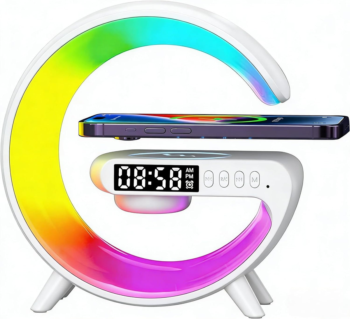 Lámpara Mini Altavoz Inalámbrico con Lámpara Bluetooth, Lámpara de Ambiente, Carga Inalámbrica, Reloj Despertador, Lámpara de Mesa LED Inteligente, Luz Nocturna, Regalos de Cumpleaños para Niñas y Niños