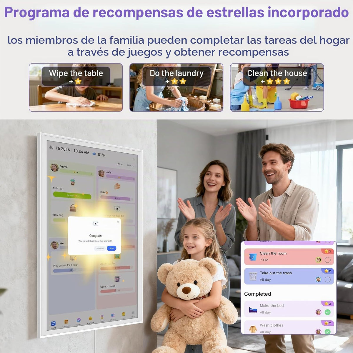 Calendario digital inteligente de 27 pulgadas, gráfico de tareas familiares