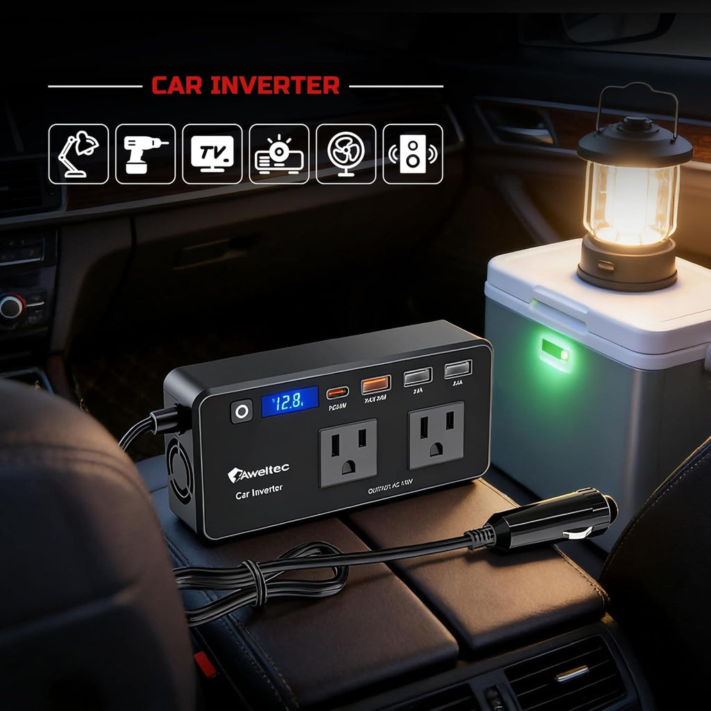 Inversor de coche de 200 W 12 V-110 V convertidor de CA LED USB-C