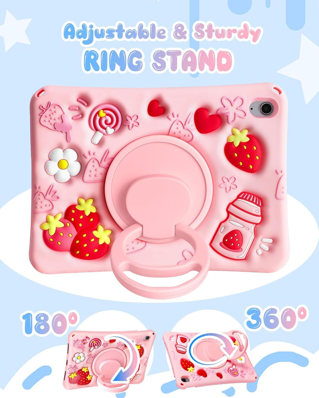 Boaretiu - Funda para iPad A16/10ª generación, para niñas, adolescentes, silicona suave con correa para el hombro y soporte giratorio para iPad de 11.ª generación, funda de 11 pulgadas 2025