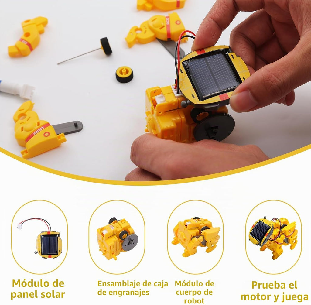 Kit de construcción de robot solar 6 en 1 para niños de 8 a 13 años, juguetes robóticos educativos para niños, kits de ciencia, juguetes STEM, regalos de cumpleaños para niños y niñas de 8, 9, 10, 11, 12 años (amarillo)