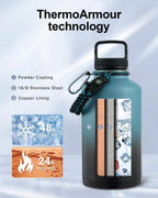 Botella de agua de acero inoxidable de 64 onzas con 3 tapas
