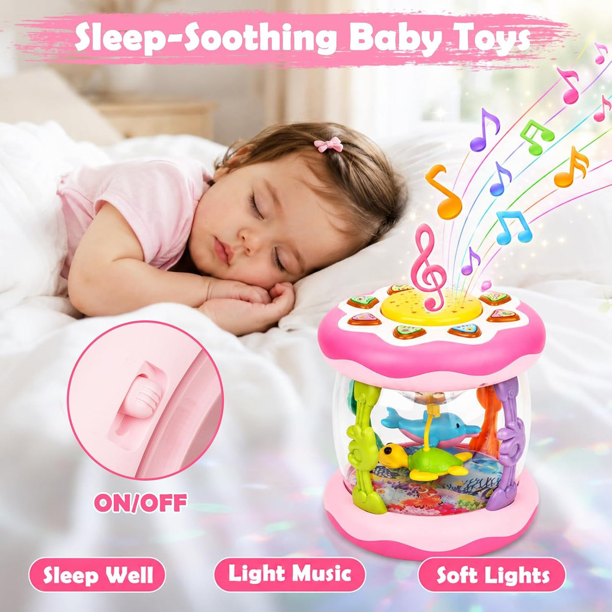 Juguete para Bebé Niña 0-6 Meses: Proyector Giratorio Oceánico Musical con Luz