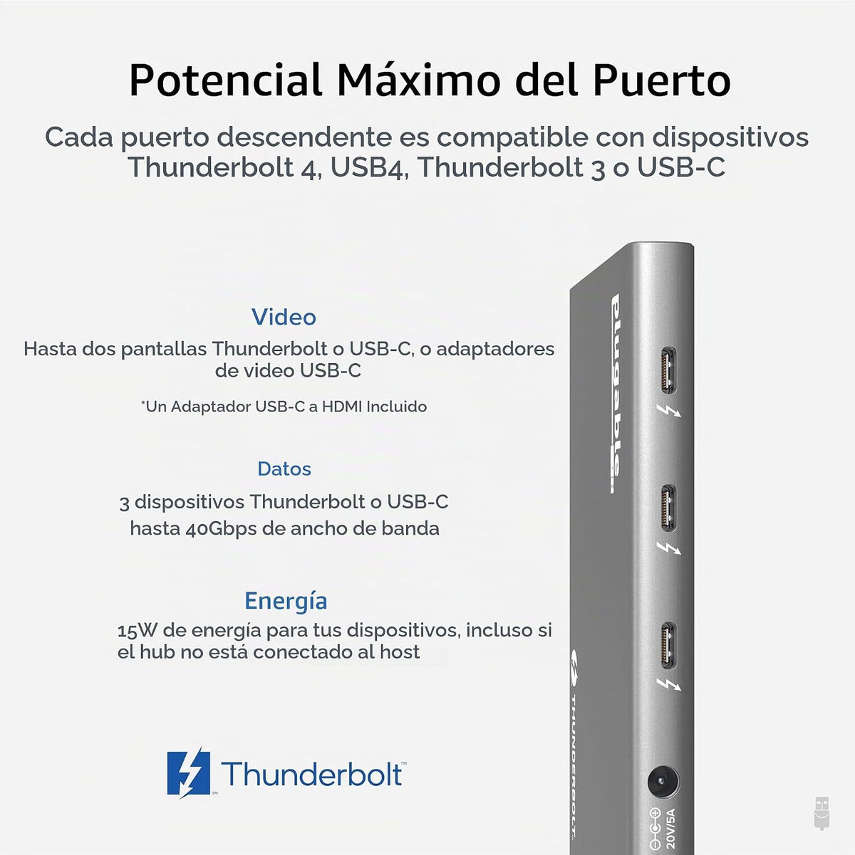 Hub Thunderbolt 4 5 en 1 enchufable, adaptador HDMI 4K incluido
