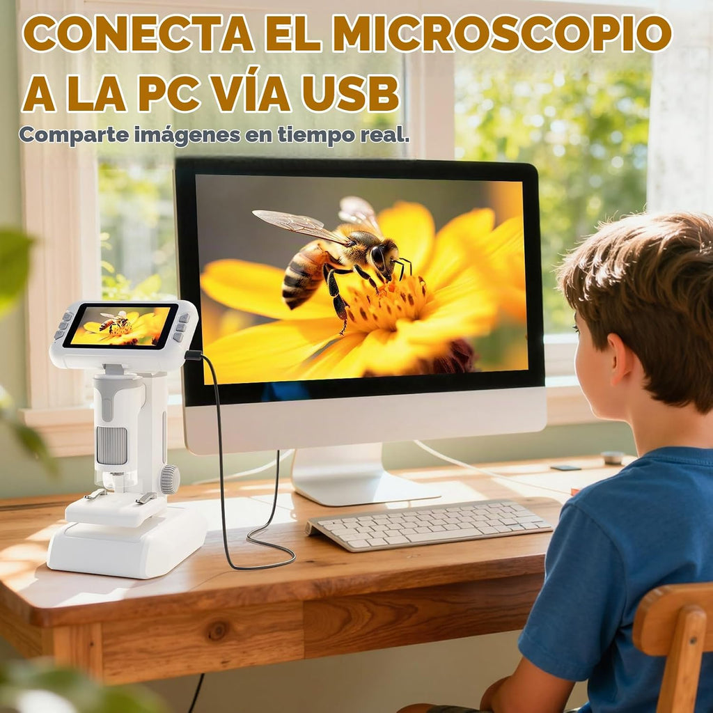1600X - Microscopio para niños, microscopio digital 1080P con pantalla de 4,0"