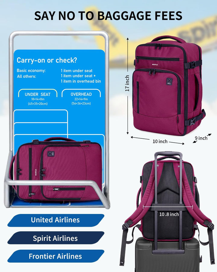 ECOHUB Mochila de Viaje Mochila de Equipaje de Mano, rojo (Red-3),...