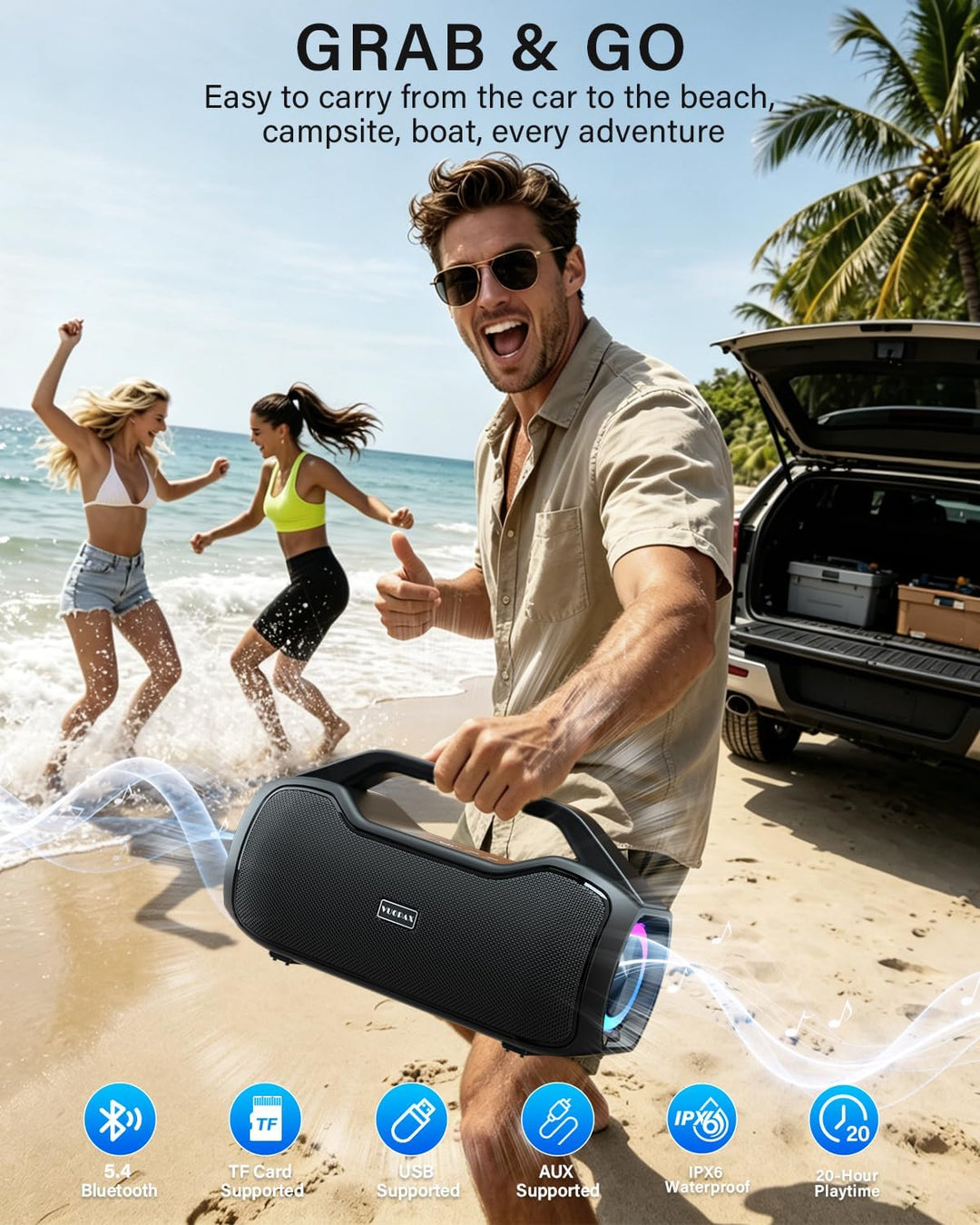 Altavoz Bluetooth portátil de graves de 120 W, potente altavoz inal...