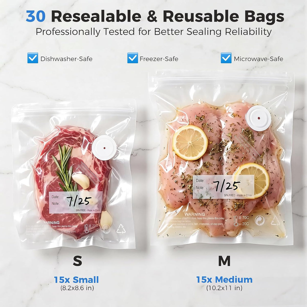 Selladora de Al vacío de Manos Compacta con 30 Bolsas de Almacenamiento Reutilizables