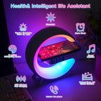 Lámpara Mini altavoz inalámbrico con lámpara Bluetooth, lámpara de ambiente, carga inalámbrica, reloj despertador, lámpara de mesa LED inteligente, luz nocturna, regalos de cumpleaños para niñas y niños de 4 a 12 años (negro)