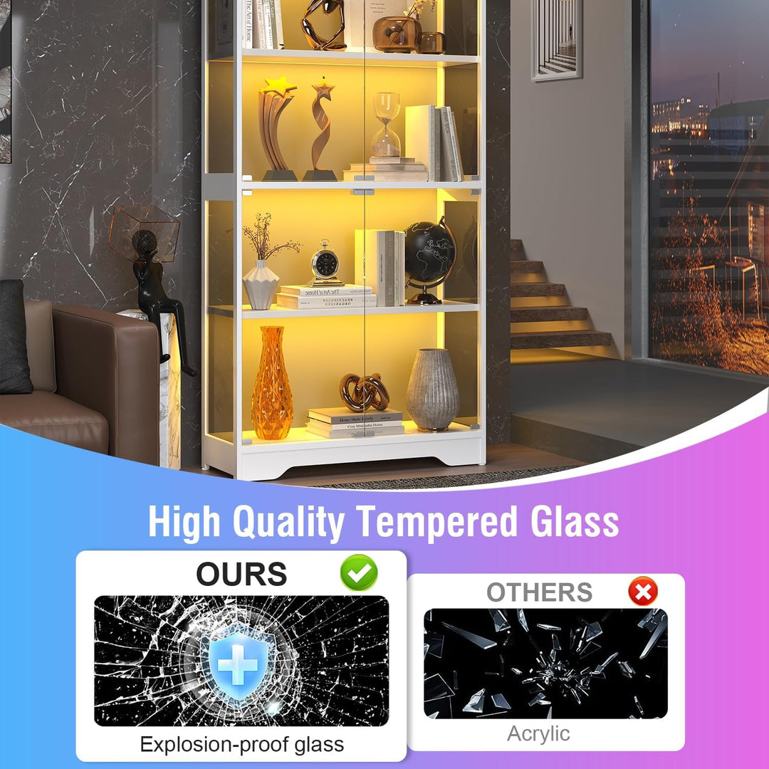 knoworld Vitrina con puertas de cristal, gabinete Curio de 63 pulga...