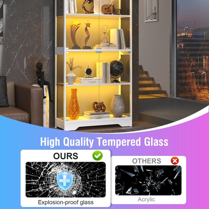 knoworld Vitrina con puertas de cristal, gabinete Curio de 63 pulga...