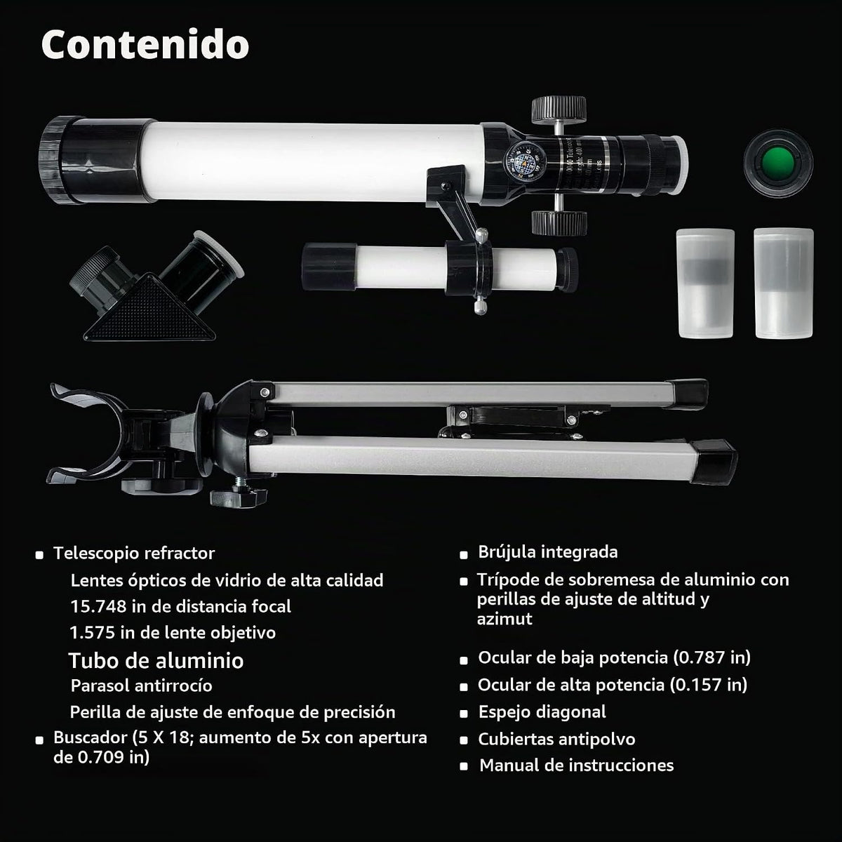El Telescopio Thames & Kosmos Herramienta Esencial STEM | Telescopio Refractor para Niños con 100x de Magnificación y Brújula Integrada | Dispositivo Científico Clásico para Observaciones Astronómicas