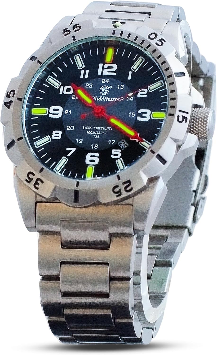 Reloj Smith & Wesson Emissary Swiss Tritium H3 para hombre, caja y correa de acero inoxidable, bisel giratorio, relojes militares duraderos para hombre, 44mm, relojes analógicos para hombre, reloj de
