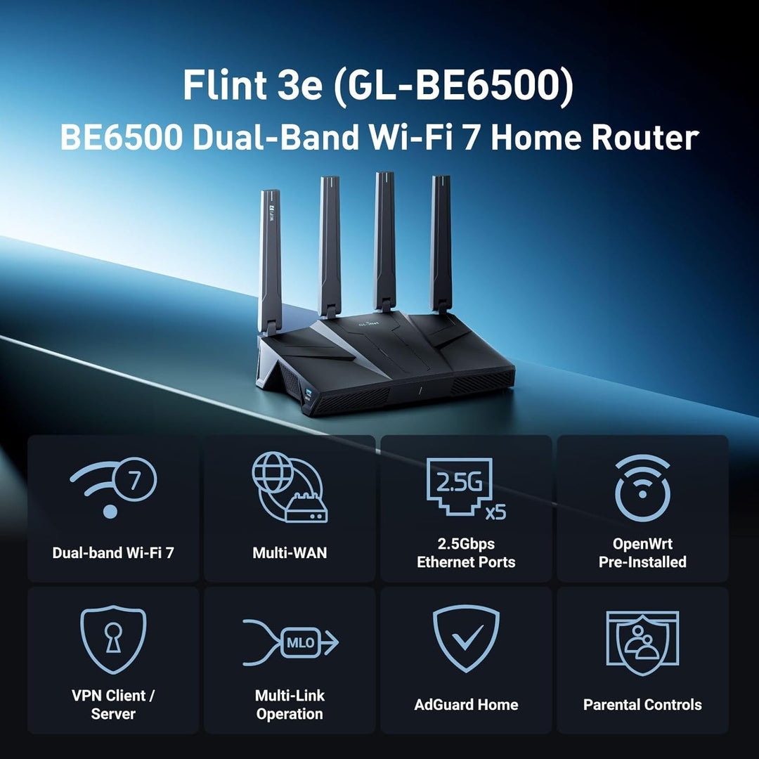 GLiNet GL-BE6500 Router WiFi 7 enrutador WiFi de alta
