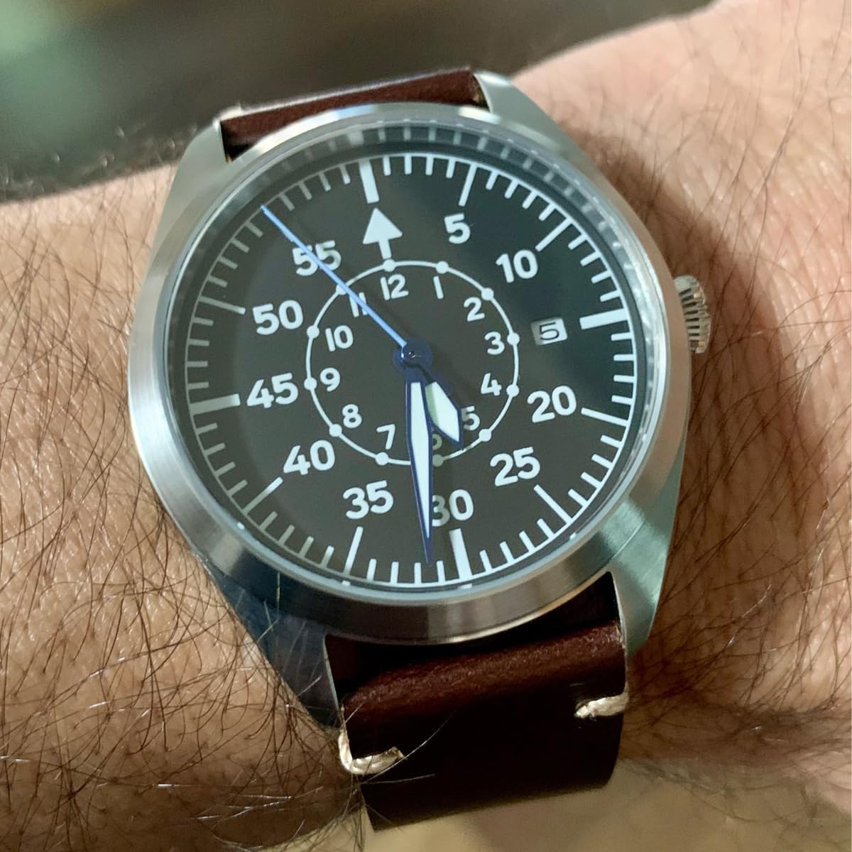 Boyarca Pilot Watch - Reloj de pulsera de aviador para hombre, movimiento automático, retro, caja de acero inoxidable con luminoso impermeable