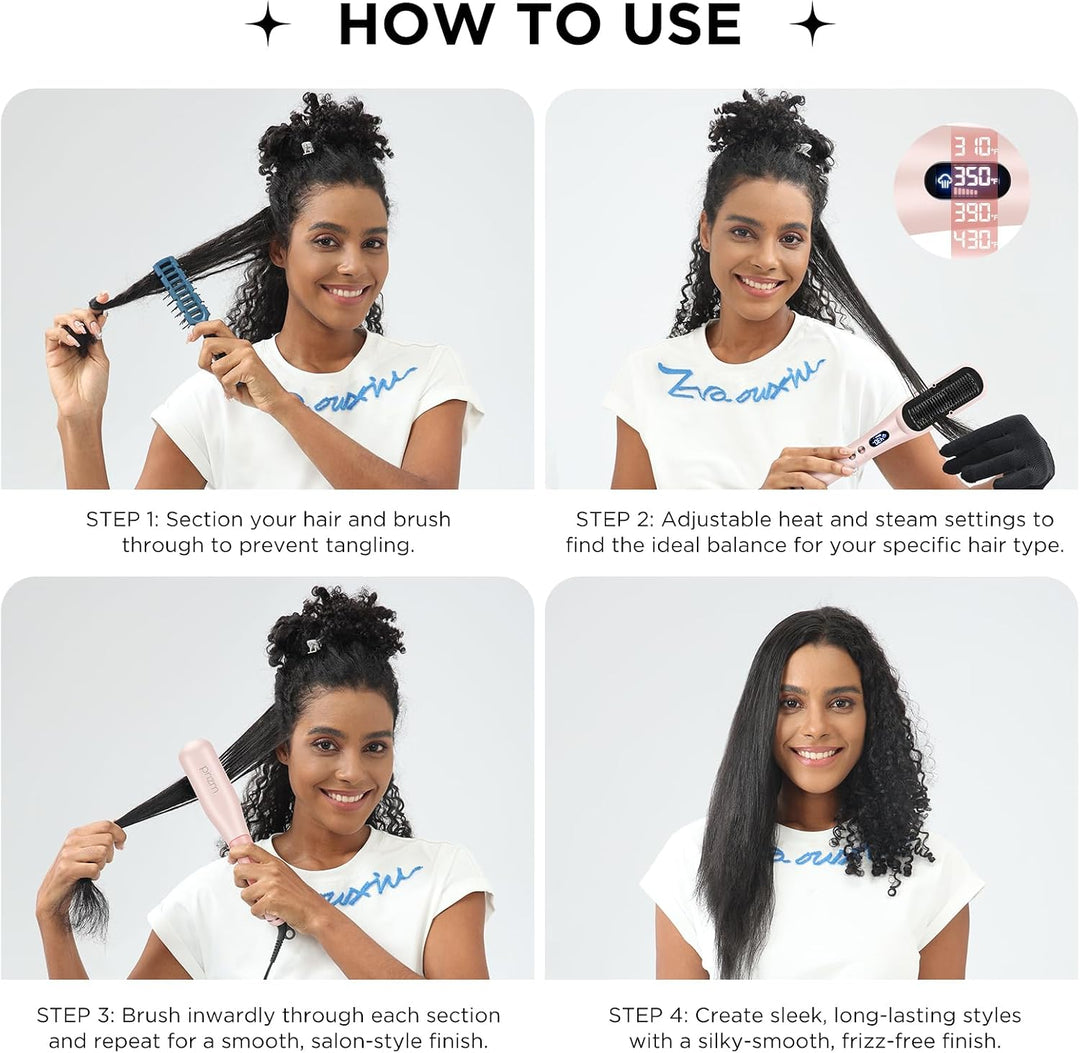 Prizm Pro Steam - Cepillo alisador de pelo iónico para cabello riza...