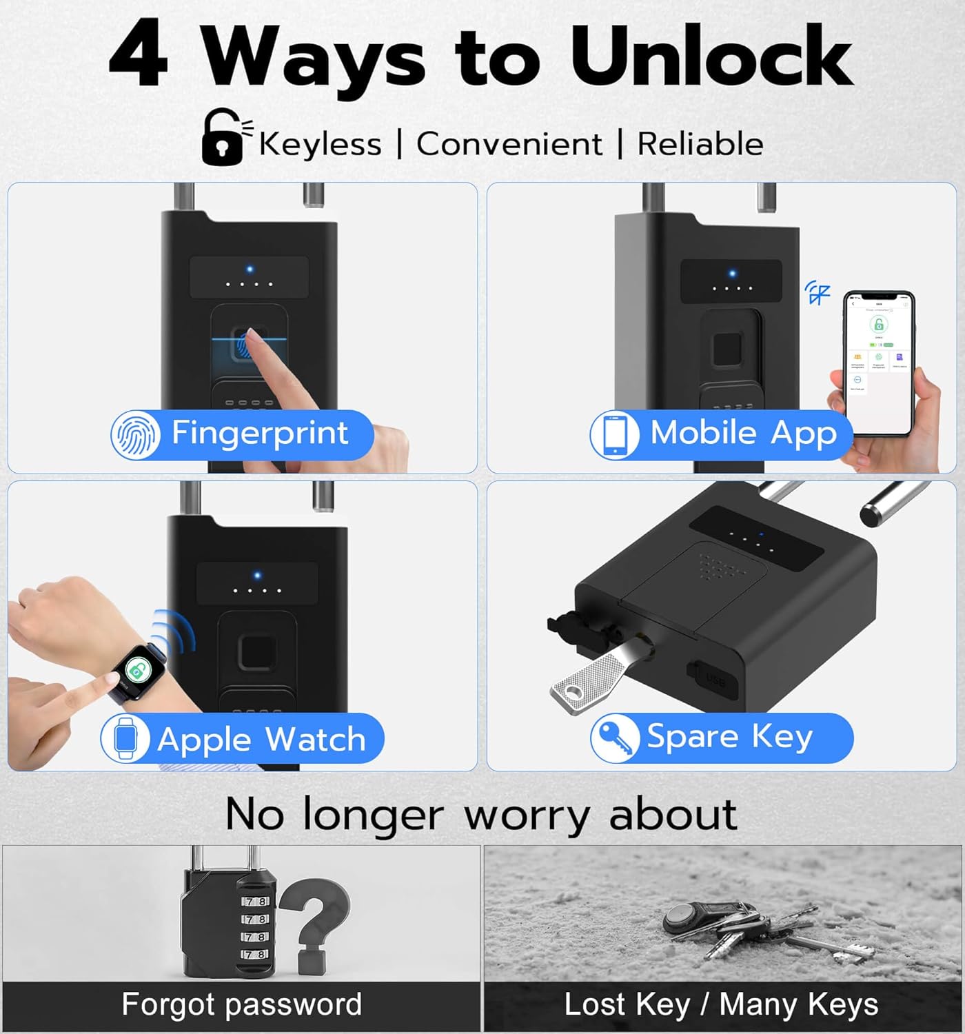 eLinkSmart Candado de huellas dactilares con llave de