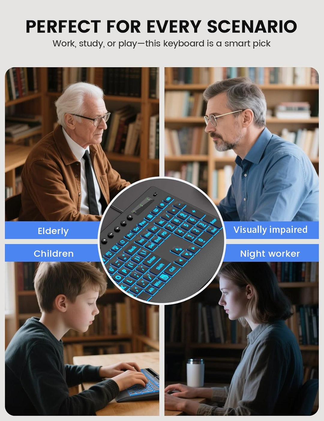 SABLUTE Teclado retroiluminado de impresión grande teclado