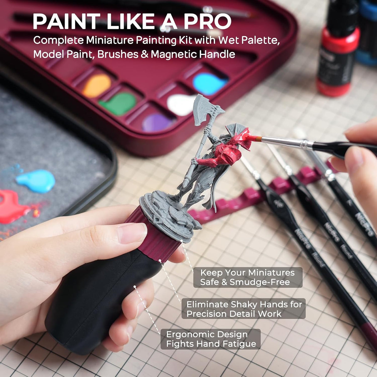 Nicpro - Kit de pintura en miniatura todo en uno con 18 pinturas modelo y paleta húmeda