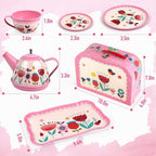 D-FantiX Juego de té para niñas pequeñas, 15 piezas, juego de té de lata
