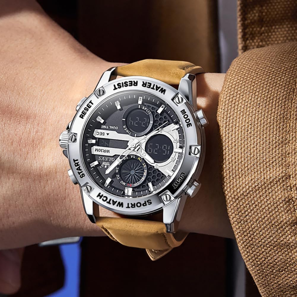 OLEVS Relojes para Hombre Moda Fecha Regalo Cronógrafo Reloj para Hombre Gran Negocio Digital Calendario Resistente al Agua Reloj de Muñeca para Hombre