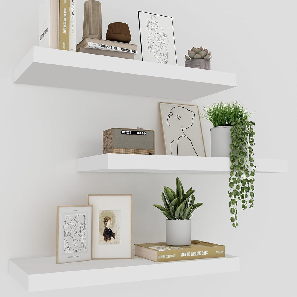 Upassion Estantes flotantes blancos, juego de 3, estantes montados en la pared de 16 pulgadas para decoración del hogar, sala de estar, dormitorio, baño, cocina