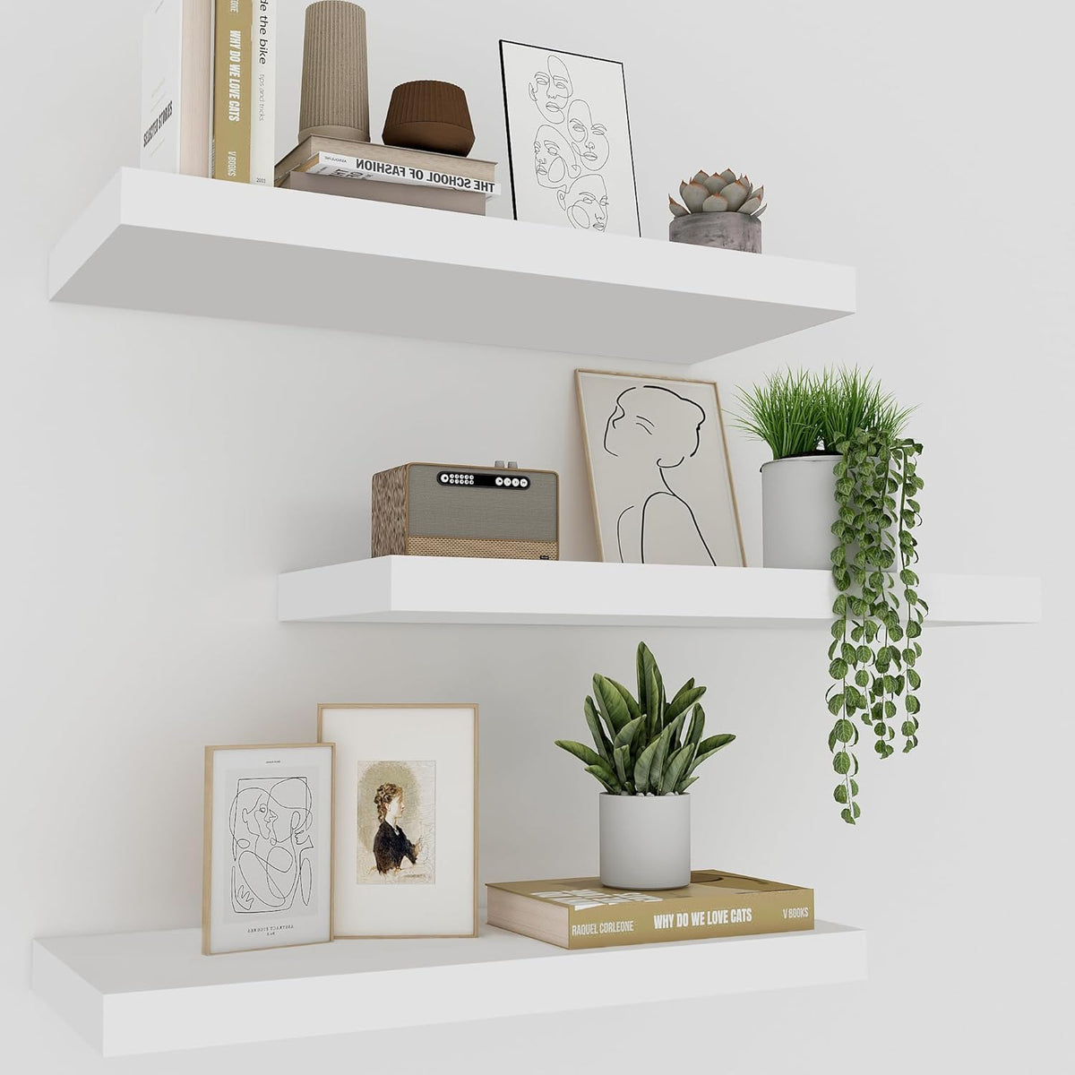 Upassion Estantes flotantes blancos, juego de 3, estantes montados en la pared de 16 pulgadas para decoración del hogar, sala de estar, dormitorio, baño, cocina