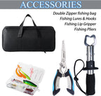 Tripquips Combo de caña de pescar y carrete con red de pesca, kit de caña de pescar telescópica de 6.9 pies con alicates de pesca, agarre de labios, señuelos de pesca, combo de carrete giratorio