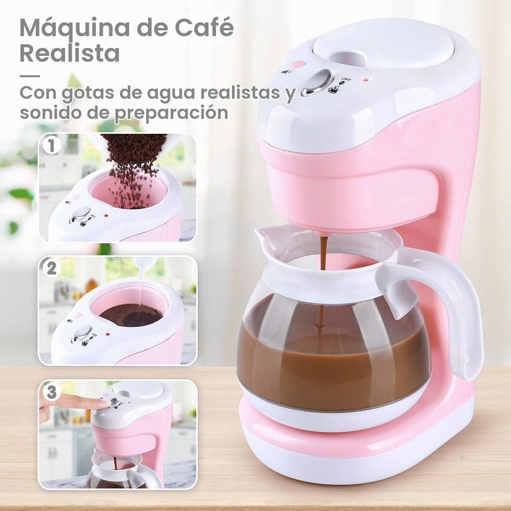 Juguetes de electrodomésticos de cocina, juego de accesorios de cocina para niños, juguetes de cocina de simulación para niños de 4 a 8 años, cafetera, mezcladora, tostador con luces y sonidos