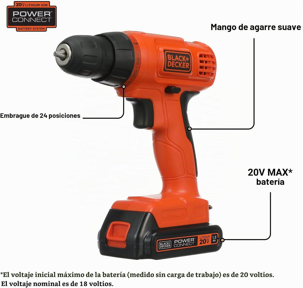 Taladro con iones de litio con 100 accesorios Black & Decker LD120VA 20-Volt MAX