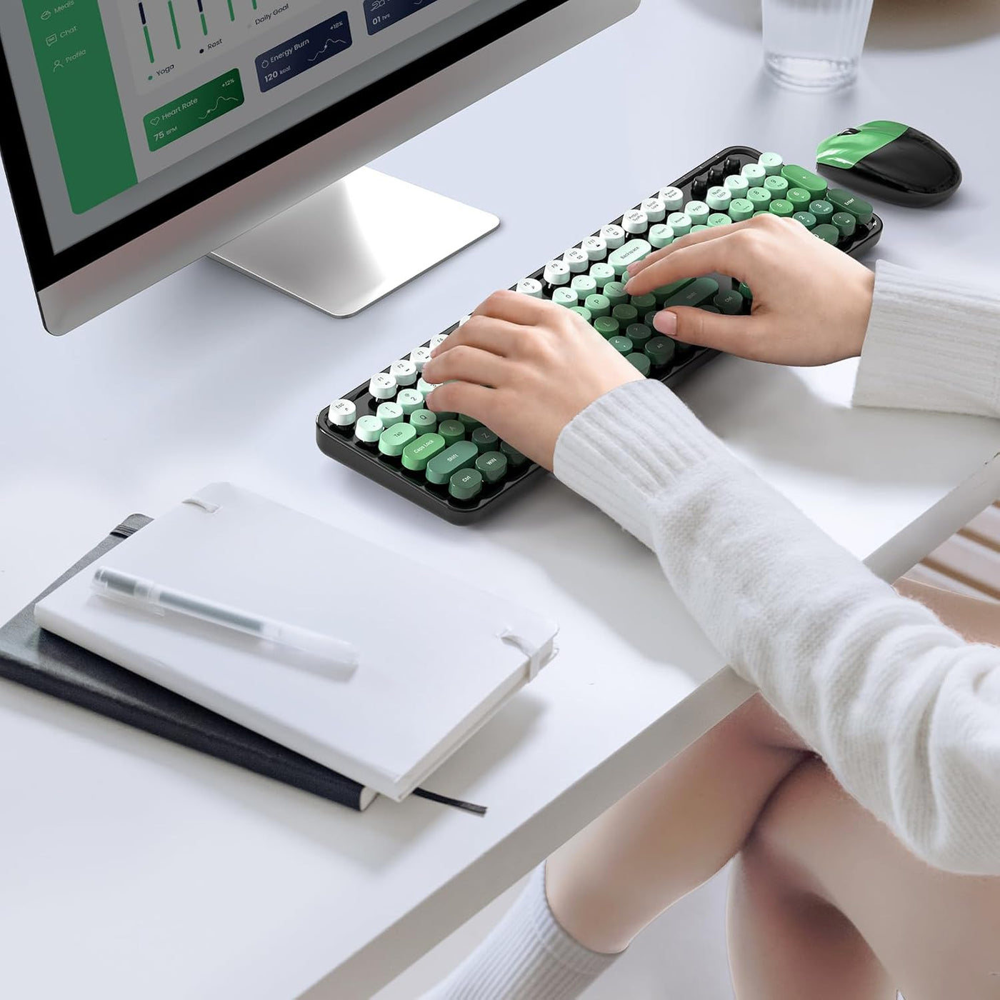SQMD Combo de teclado y ratón inalámbricos, teclado de máquina de e...