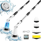 Limpiador eléctrico giratorio, limpiador de baño, cepillo de limpieza de ducha eléctrico con mango extensible y 4 cabezales de cepillo, limpiador de ducha para bañera, azulejos, lechada, cocina