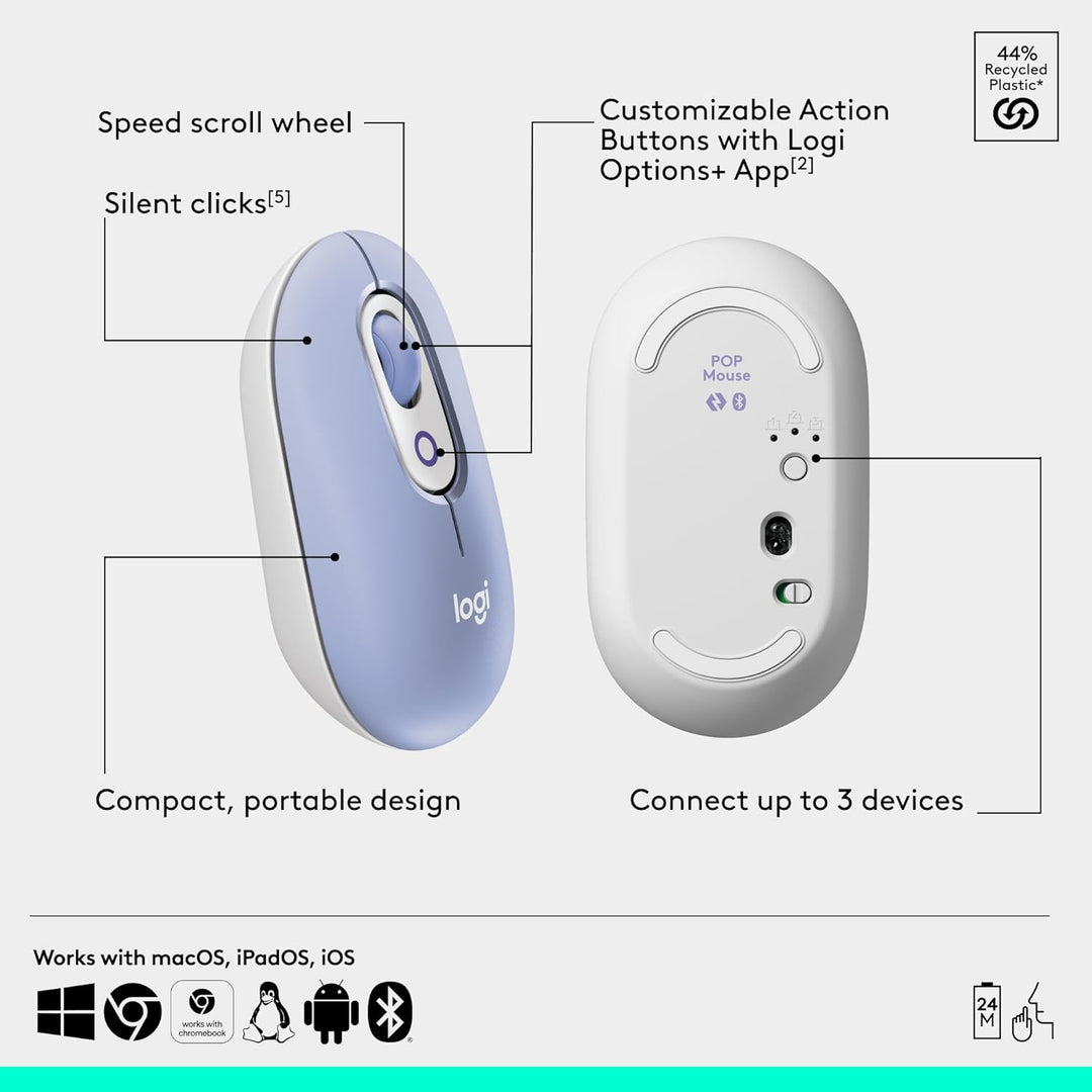 Logitech Combo POP ICON, combo de teclado y mouse Bluetooth, escrit...