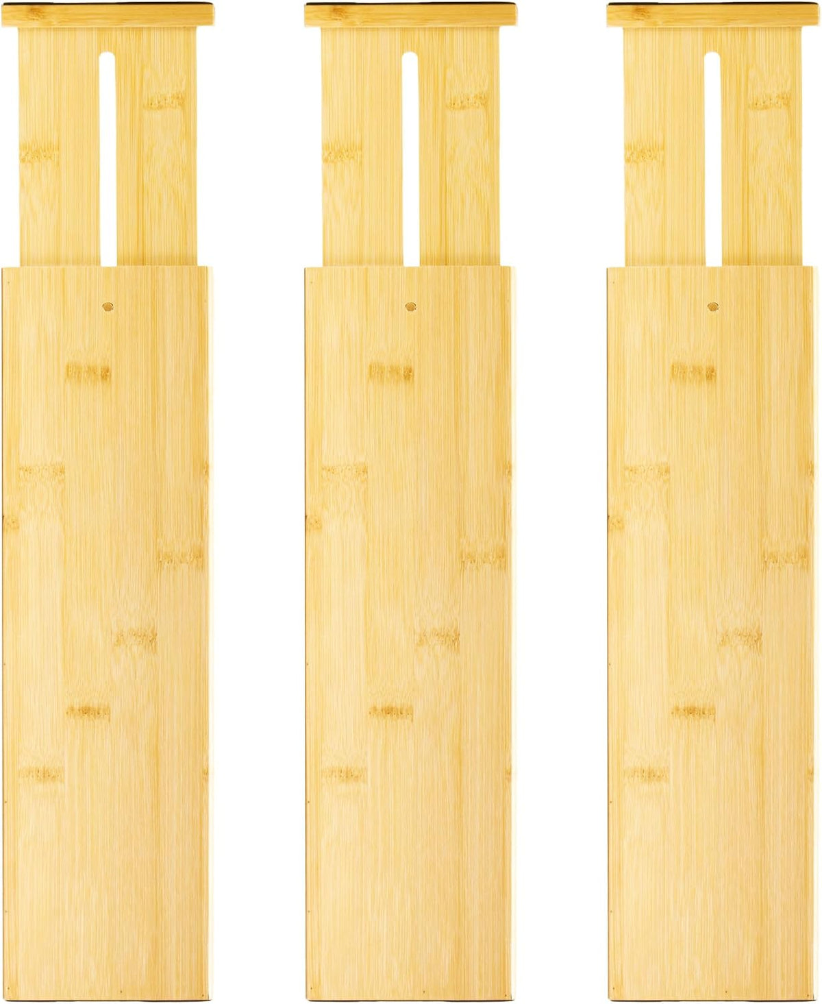 VaeFae Paquete de 3 Separadores de Cajón de Bambú, 4" de Alto Ajustables 16.6" - 21.8" Organizadores Expansibles para Cajones de Ropa, Separadores Expandibles para Dormitorio/Baño/Cocina/Oficina