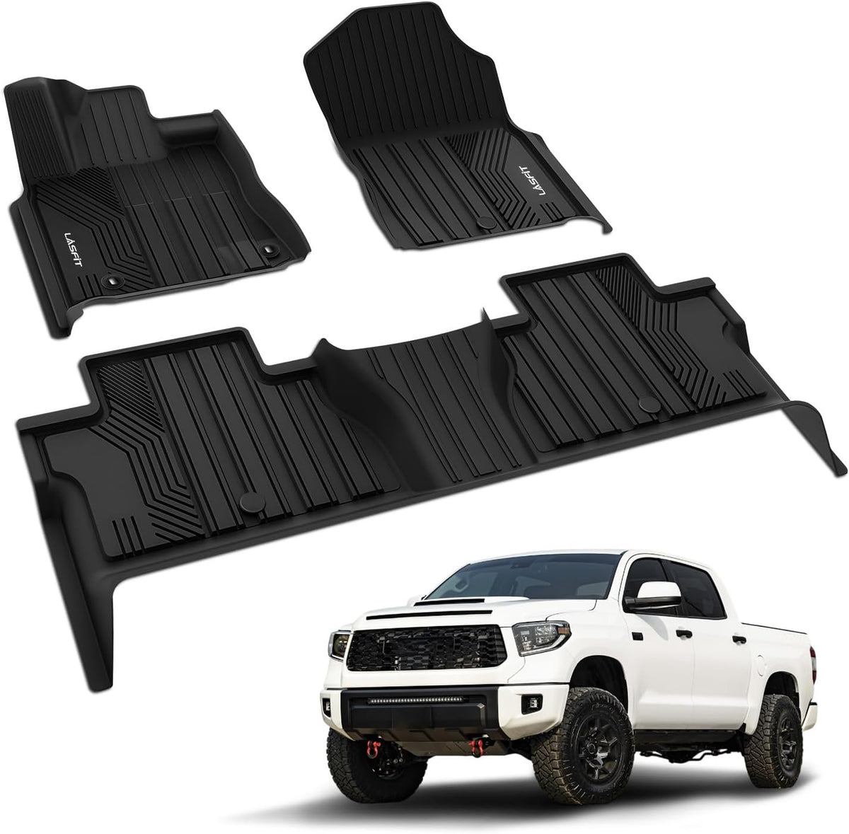 LASFIT - Tapetes hechos a la medida para tu vehículo específico, de elastómero termoplástico para todo tipo de clima, para 2 filas delantera y trasera del automóvil, color negro