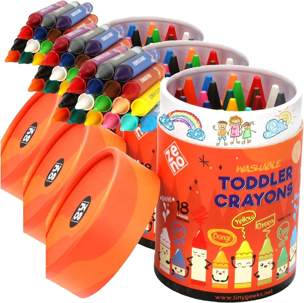 ZENO Crayones jumbo de 18 colores, no tóxicos y lavables para niños pequeños (1-3) y niños (4-8), crayones grandes fáciles de sostener, perfectos para viajes, arte y actividades de la primera infancia