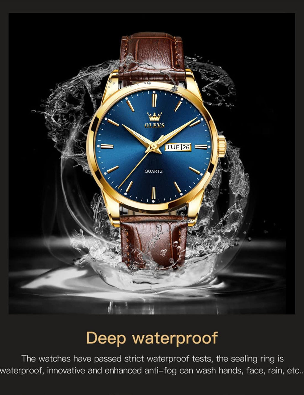 OLEVS Relojes de Cuero para Hombres, Casual, Fácil de leer, Quartz, Números, Resistente al Agua