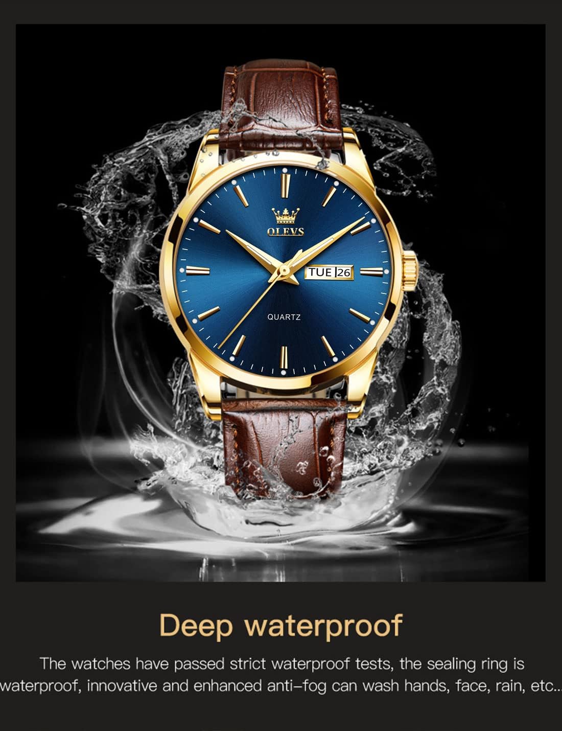 OLEVS Relojes de Cuero para Hombres, Casual, Fácil de leer, Quartz, Números, Resistente al Agua