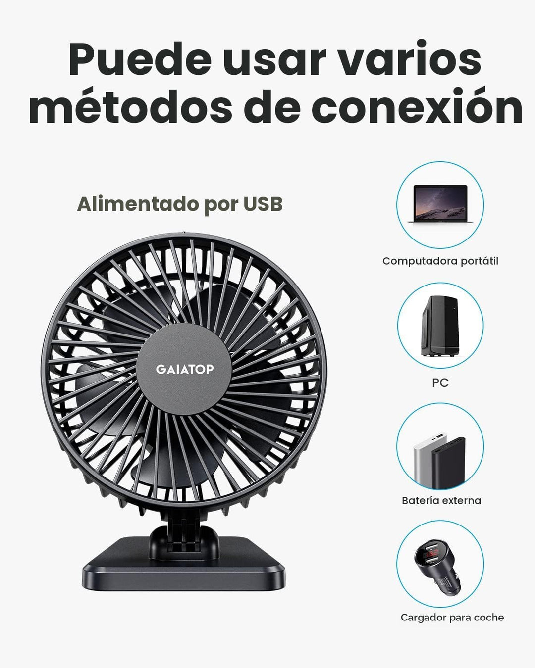 Gaiatop - Ventilador de escritorio USB, pequeño pero potente, perso...