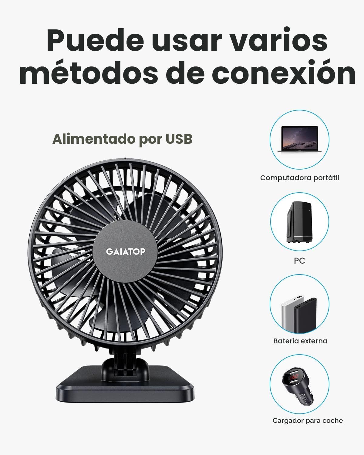 Gaiatop - Ventilador de escritorio USB, pequeño pero potente, perso...