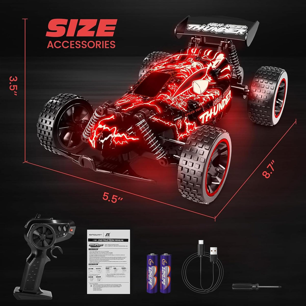 Tecnock Autos RC para niños, escala 1:18 2WD RC Car con luces LED, Rojo