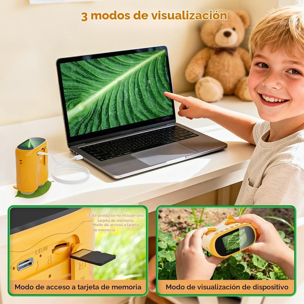 Microscopio digital 2 en 1 para niños, 2.0 pulgadas, 1000X, telescopio digital para niños, telescopio educativo portátil HD para regalo de cumpleaños de niños, juguetes divertidos de ciencia para niños de 4 a 12 años (amarillo)