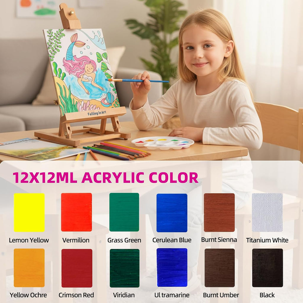 Juego de caballete de mesa para niños, kits de pintura de caballete de arte portátil
