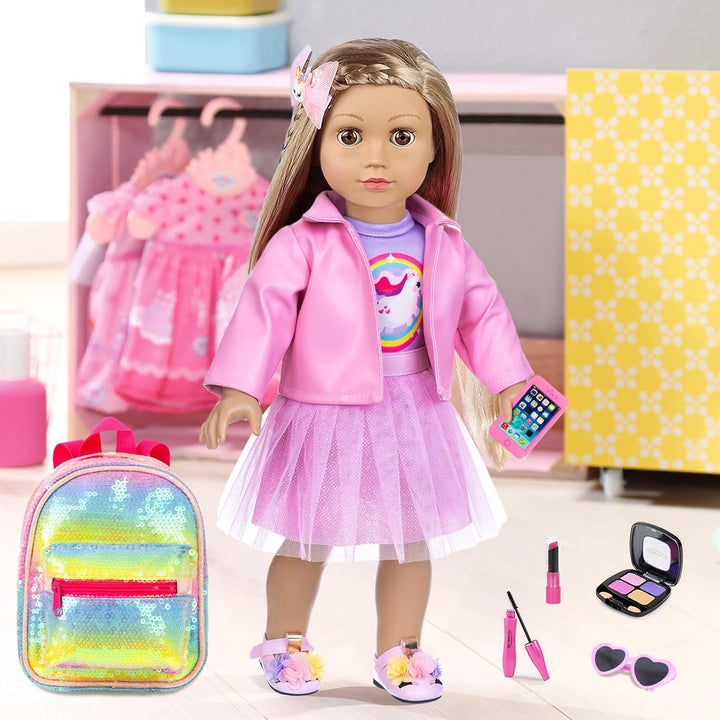ZNTWEI American Doll - Accesorios de maquillaje y ropa de 18 pulgad...
