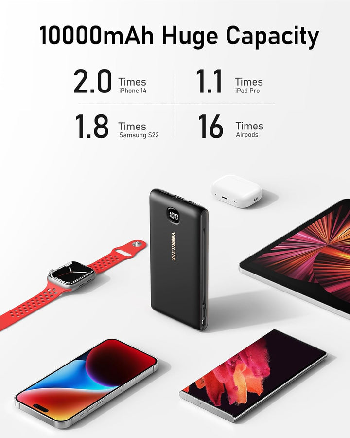 VEEKTOMX - Cargador portátil con cables incorporados de 10000 mAh,...