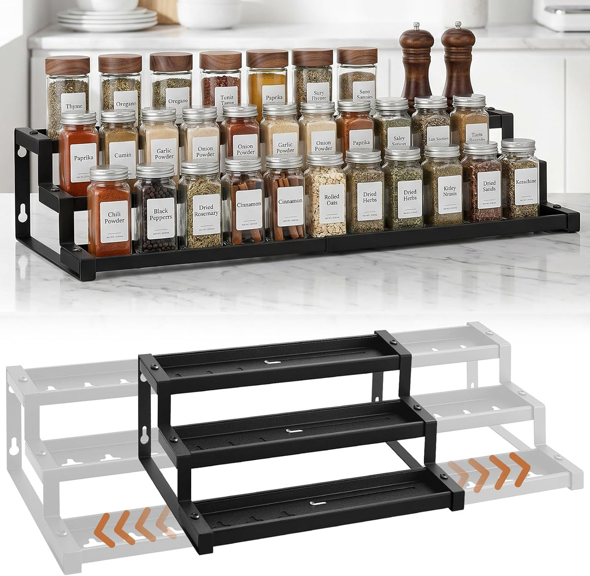 Organizador de especias expandible para gabinete, soporta 17.6 libras por