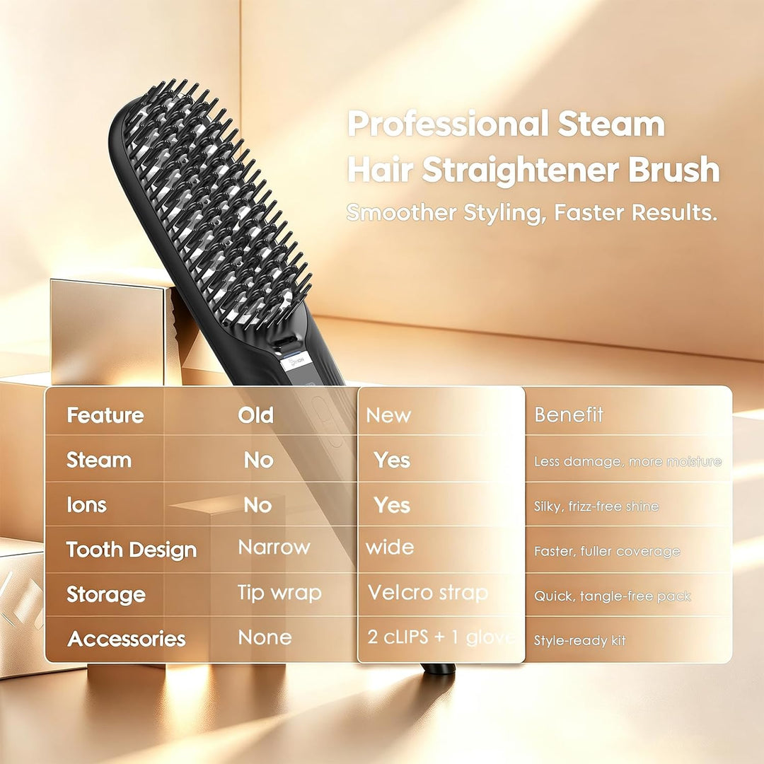 Cepillo alisador de pelo de vapor iónico para cabello y cabello riz...